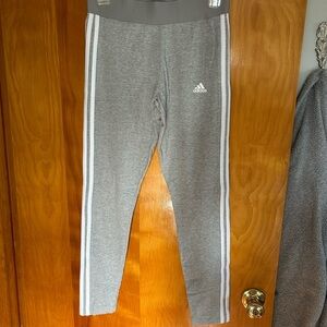 Adidas Women's Gray Leggings with White Stripes